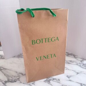 Bottega Veneta Paper Shopping Bag Medium Tan Green Logo Gift Bag 19x12x6